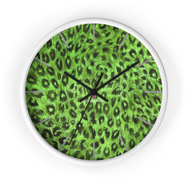 Green Leopard Print Wall Clock,  Numeric 10 inch Diameter Wall Clock, Large Round Wood Girl Children Bedroom Wall Clock