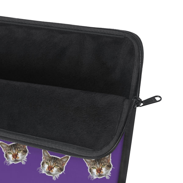 Dark Purple Peanut Meow Cat Calico Print 12",13",15" Computer Bag Laptop Sleeve- Made in USA-Laptop Sleeve-Heidi Kimura Art LLC