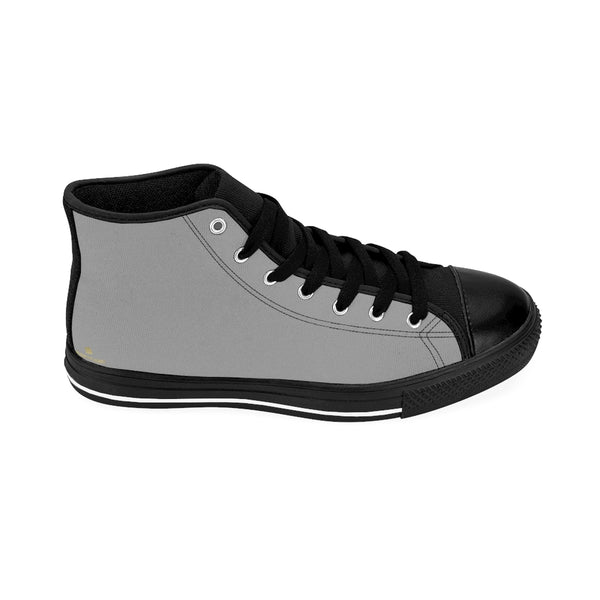 Ash Grey Solid Color Print Premium Men's High-top Premium Fashion Tennis Sneakers-Men's High Top Sneakers-Heidi Kimura Art LLC