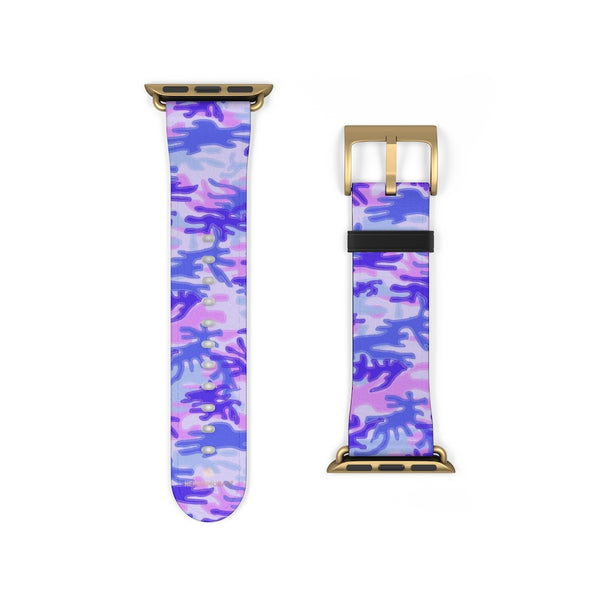 Purple Pink Camo Military Print 38mm/42mm Watch Band For Apple Watches- Made in USA-Watch Band-38 mm-Gold Matte-Heidi Kimura Art LLC