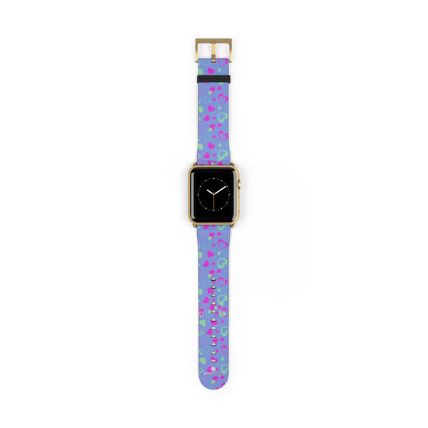 Light Violet Purple Pink Hearts 38mm/42mm Watch Band For Apple Watch- Made in USA-Watch Band-42 mm-Gold Matte-Heidi Kimura Art LLC