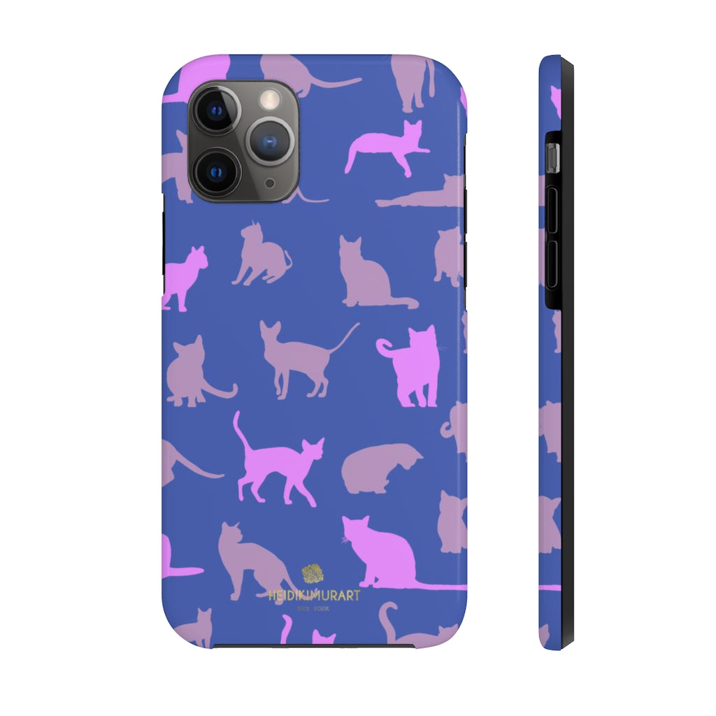 Cute Purple Gray Cats Print Designer Case Mate Tough Phone Cases-Made in USA - Heidikimurart Limited 
