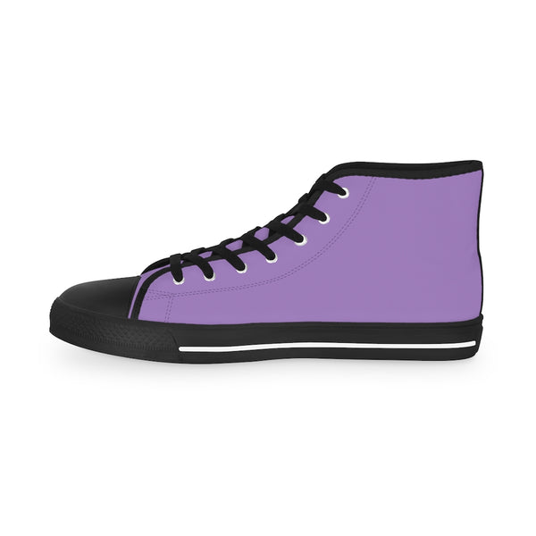 Lavender Purple Men's High Tops, Lavender Purple Modern Minimalist Solid Color Best Men's High Top Laced Up Black or White Style Breathable Fashion Canvas Sneakers Tennis Athletic Style Shoes For Men (US Size: 5-14)