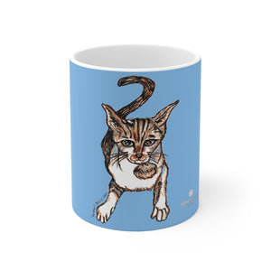 Blue Peanut Cat Mug 11oz, Black Coffee Tea Ceramic Cup With Rounded Corners with C-Handle-Mug-Printify-11oz-Heidi Kimura Art LLC