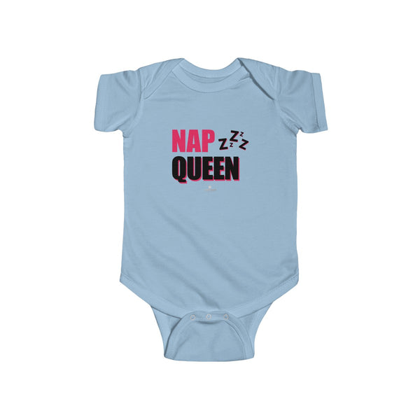 Nap Queen Funny Infant Regular Fit Unisex Cute Cotton Bodysuit - Made in UK-Infant Short Sleeve Bodysuit-Light Blue-NB-Heidi Kimura Art LLC