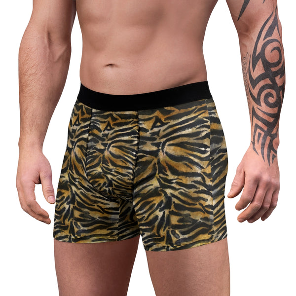 Brown Tiger Men's Boxer Briefs, Striped Animal Print Premium Quality Underwear For Men-All Over Prints-Printify-Heidi Kimura Art LLC