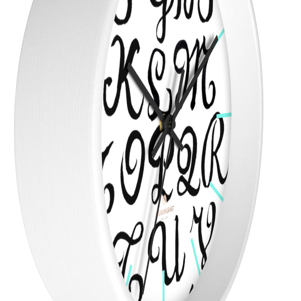 Alphabet Print 10" dia. Wall Clock, Large Calligraphy Wall Clock For Library -Made in USA-Wall Clock-Heidi Kimura Art LLC