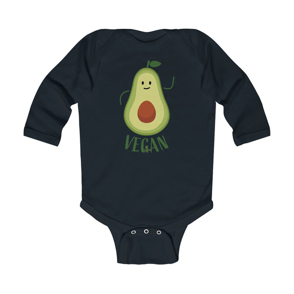 Cute Green Avocado Vegan Baby Boy/Girls Infant Kids Long Sleeve Bodysuit - Made in USA-Infant Long Sleeve Bodysuit-Black-NB-Heidi Kimura Art LLC