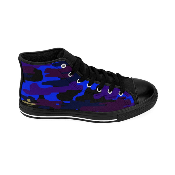 Dark Purple Blue Camouflage Camo Army Military Print Men's High-top Sneakers Shoes-Men's High Top Sneakers-Heidi Kimura Art LLC