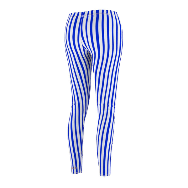 Blue Striped Women's Casual Leggings-All Over Prints-Printify-Heidi Kimura Art LLC