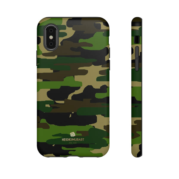 Green Brown Camouflage Phone Case, Army Military Print Tough Designer Phone Case -Made in USA-Phone Case-Printify-iPhone XS-Matte-Heidi Kimura Art LLC