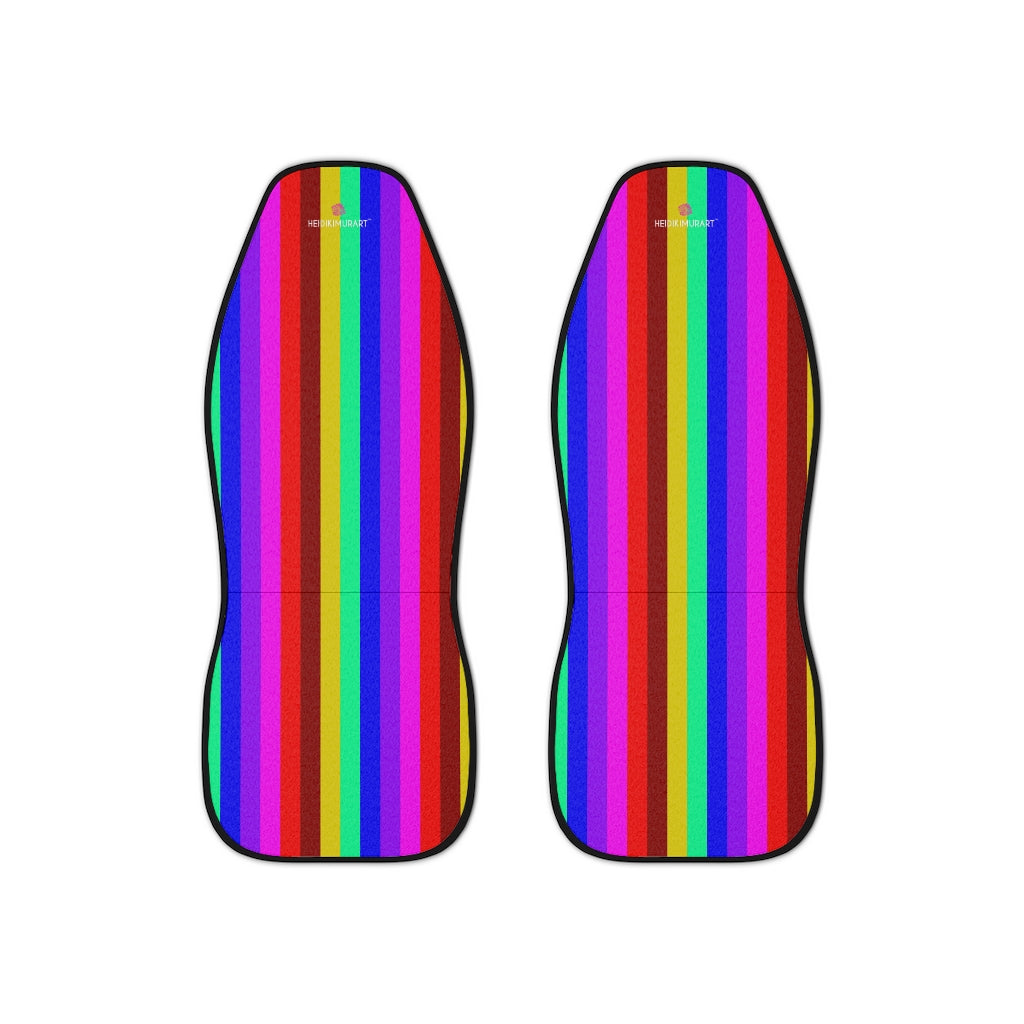 Rainbow Striped Car Seat Covers, Rainbow Vertically Striped 2-Pcs Set (48.03" × 18.50") Polyester Car Seat Covers, Best Car Accessories Essential Premium Quality Best Soft Luxury Car Seat&nbsp;- 2 Pack For Your Car Seat Protection, Car Seat Protectors, Designer Car Seat Accessories, Pair of 2 Front Seat Covers, Custom Seat Covers, Luxury Car Seat Covers, Best Car Seat Covers