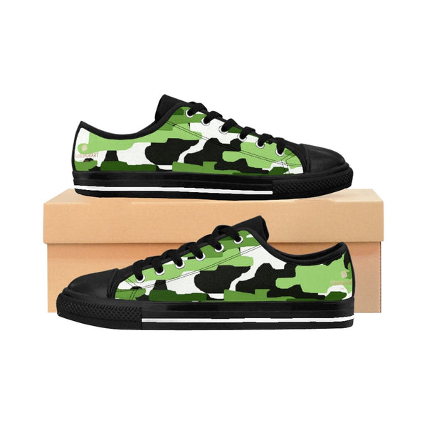Green White Camo Army Military Print Premium Men's Low Top Canvas Sneakers Shoes-Men's Low Top Sneakers-Heidi Kimura Art LLC Green White Men's Sneakers, Camouflage White Green Military Army Print Designer Men's Running Low Top Sneakers Shoes, Men's Designer Camo Print Tennis Shoes (US Size 7-14)