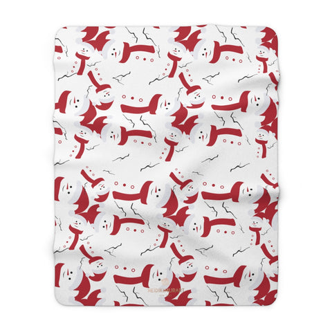 White Red Christmas Cute Fluffy Snowman Print Cozy Sherpa Fleece Blanket-Blanket-60" x 80"-Heidi Kimura Art LLC