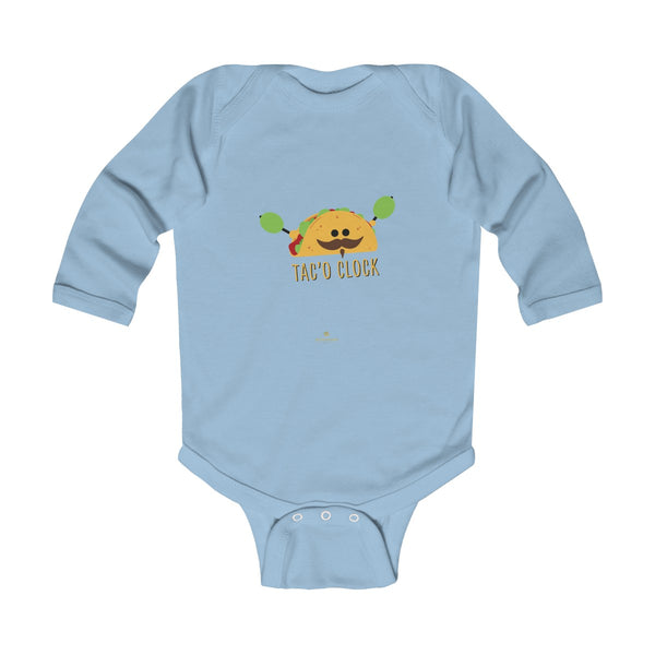 Taco Cute Funny Baby Boy or Girls Infant Kids Long Sleeve Bodysuit - Made in USA-Infant Long Sleeve Bodysuit-Light Blue-NB-Heidi Kimura Art LLC