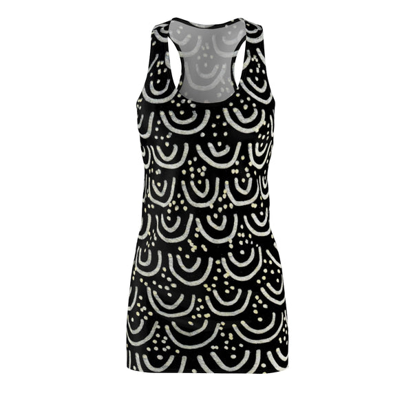 Elegant Black Mermaid Print Premium Women's Long Sleeveless Racerback Dress-Made in USA-Women's Sleeveless Dress-L-Heidi Kimura Art LLC