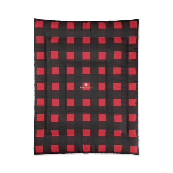 Red Buffalo Plaid Print Best Comforter For King/Queen/Full/Twin Bed - Made in USA-Comforter-68x88 (Twin Size)-Heidi Kimura Art LLC