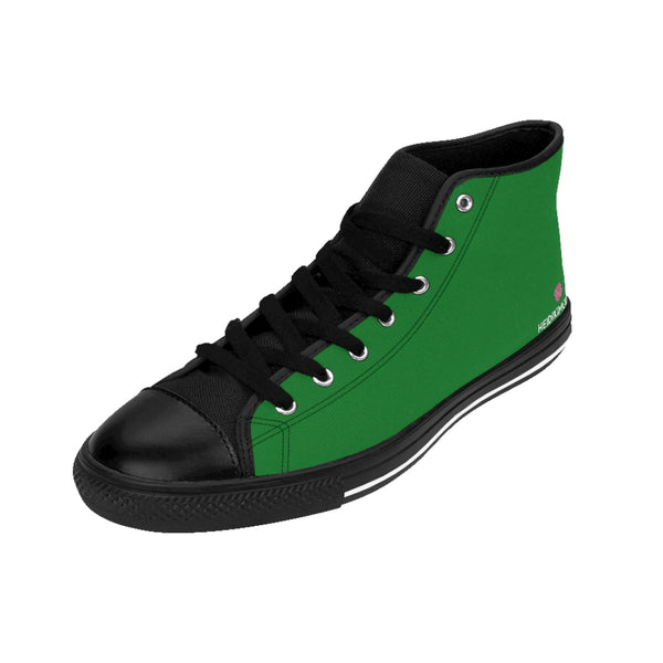 Emerald Green Ladies' High Tops, Solid Green Color Best Quality Women's High Top Fashion Laced-up Designer Canvas Sneakers Tennis Shoes (US Size: 5.5-12)