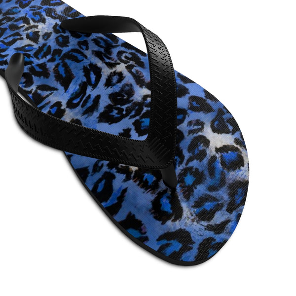Dark Blue Leopard Animal Print Unisex Flip-Flops Pool Beach Sandals- Made in USA-Flip-Flops-Heidi Kimura Art LLC