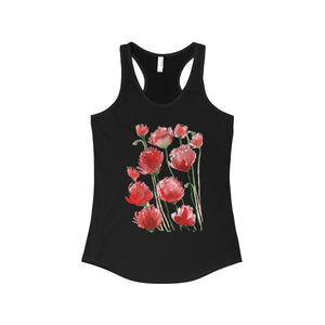 Tadayoshi Red Poppy Flower Floral Print Women's Ideal Racerback Tank - Made in the USA-Tank Top-Solid Black-L-Heidi Kimura Art LLC Red Poppy Floral Tank Top, Designer Premium Best Red Poppy Flower Floral Print Women's Ideal Racerback Tank - Made in the USA (US Size: XS-2XL)