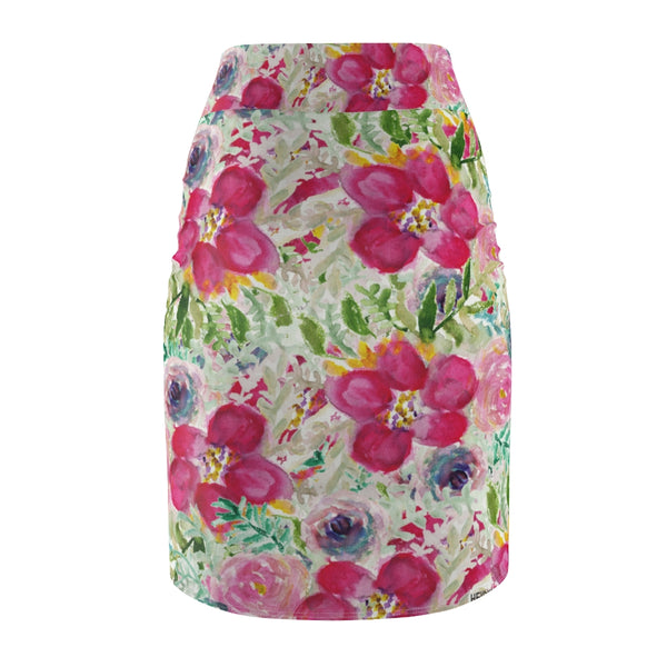 Pink Floral Women's Pencil Skirt - Heidikimurart Limited  Pink Floral Women's Pencil Skirt, Mixed Girlie Rose Best Flower Print Girlie Premium Quality Designer Women's Pencil Skirt - Made in USA (US Size XS-2XL)