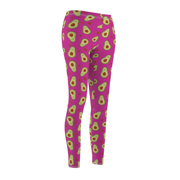Hot Pink Green Avocado Cute Print Women's Dressy Long Casual Leggings- Made in USA-Casual Leggings-Heidi Kimura Art LLC