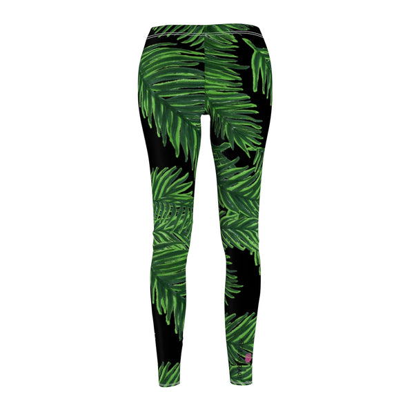 Black Tropical Leaves Casual Tights, Best Jungle Leaves Women's Casual Leggings, Green Jungle Palm Tree Women's Long Leggings, Women's Fashion Best Designer Premium Quality Skinny Fit Premium Quality Casual Leggings - Made in USA (US Size: XS-2XL) 