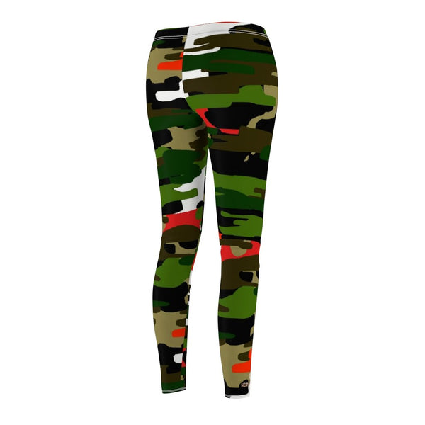 Green Red Camo Army Print Women's Dressy Long Best Casual Leggings- Made in USA-Casual Leggings-Heidi Kimura Art LLC