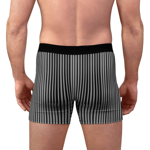 Grey Black Striped Men's Underwear, Vertical Striped Print Best Underwear For Men Sexy Hot Men's Boxer Briefs Hipster Lightweight 2-sided Soft Fleece Lined Fit Underwear - (US Size: XS-3XL)