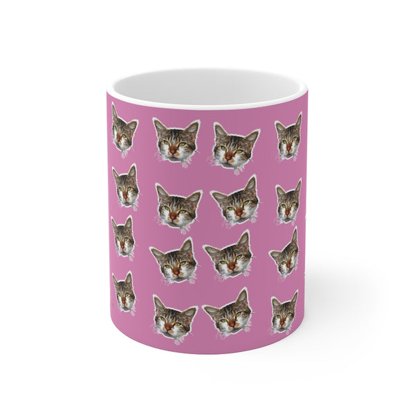 Pink Cat Peanut Print Mug 11oz, Coffee Tea Ceramic Cup With Rounded Corners with C-Handle-Mug-Printify-11oz-Heidi Kimura Art LLC