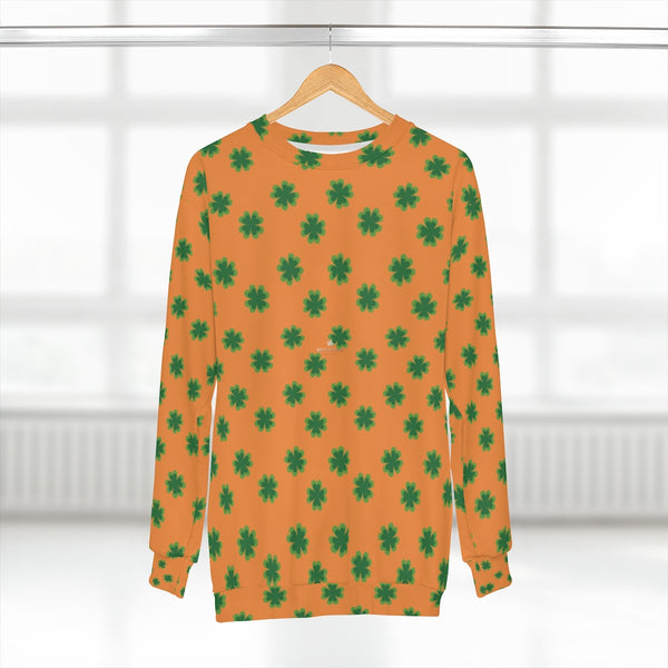 Orange St. Patrick's Day Green Clover Print Unisex Couple's Sweatshirt- Made in USA-Unisex Sweatshirt-2XL-Heidi Kimura Art LLC