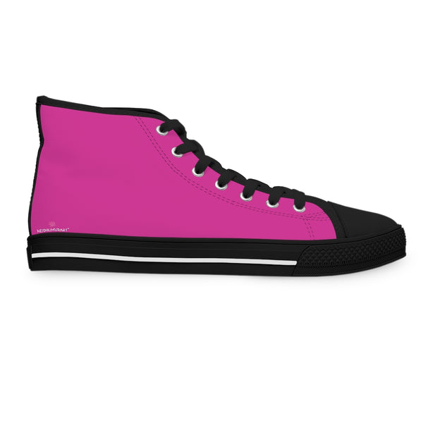 Hot Pink Ladies' High Tops, Solid Hot Pink Color Best Women's High Top Sneakers Canvas Tennis Shoes