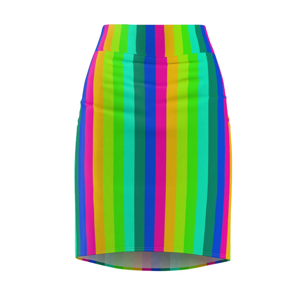 Best Rainbow Women's Pencil Skirt - Heidikimurart Limited  Best Rainbow Women's Pencil Skirt, Vertical Gay Prides Stripes Mid Waist Premium Quality Designer Women's Pencil Skirt - Made in USA (US Size XS-2XL)
