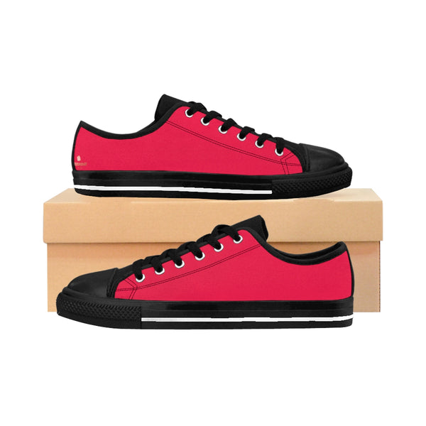 Bright Rose Red Solid Color Designer Low Top Women's Sneakers Running Shoes-Women's Low Top Sneakers-US 10-Heidi Kimura Art LLC
