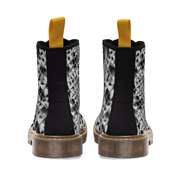 Grey Snakeprint Women's Boots, Python Snake Print Designer Best Winter Boots For Ladies