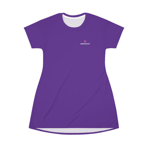 Dark Purple T-Shirt Dress, Solid Color Oversized Best Modern Minimalist Print Crewneck Women's Long T-Shirt Dress For Women - Made in USA (US Size: XS-2XL)