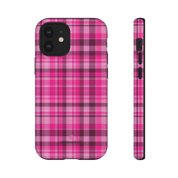 Pink Plaid Tartan Print Phone Case, Modern Tartan Plaid Print Designer Case Mate Best Tough Phone Case For iPhones and Samsung Galaxy Devices-Made in USA