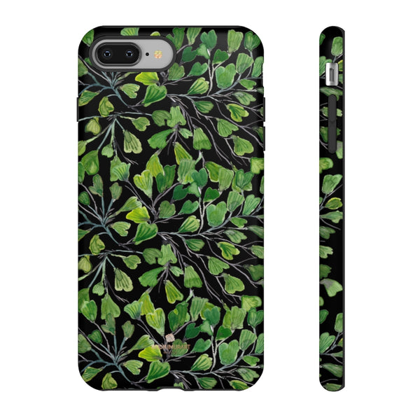 Green Maidenhair Fern Tough Cases, Black Leaf Print Phone Case-Made in USA-Phone Case-Printify-iPhone 8 Plus-Matte-Heidi Kimura Art LLC