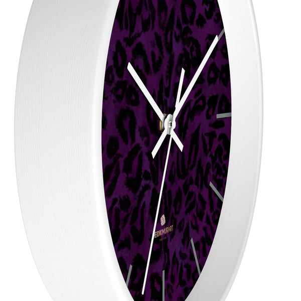 Purple Leopard Animal Print Large Unique Indoor Designer 10" Dia. Wall Clocks- Made in USA-Wall Clock-Heidi Kimura Art LLC