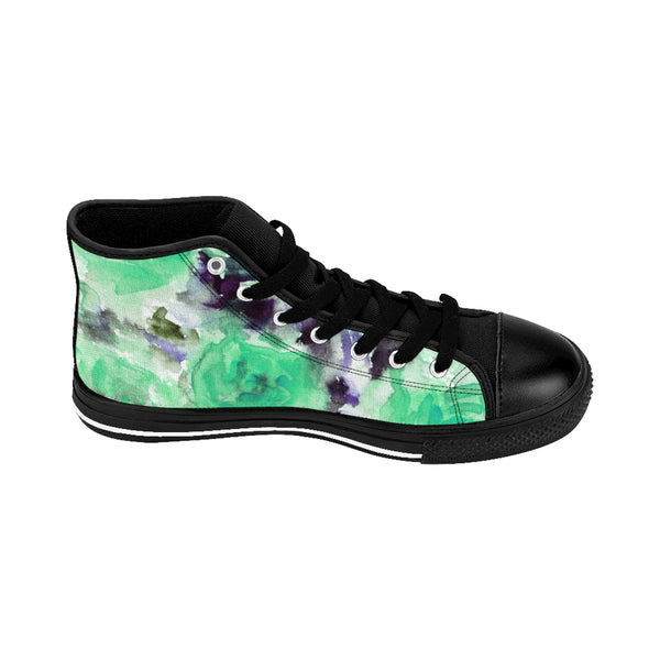 Blue Rose Floral Print Women's High Top Designer Sneakers Tennis Shoes (US Size: 6-12)-Women's High Top Sneakers-Heidi Kimura Art LLC Blue Rose Floral Women's Sneakers, Blue Rose Floral Print Women's High Top Designer Sneakers Tennis Shoes(US Size: 6-12)