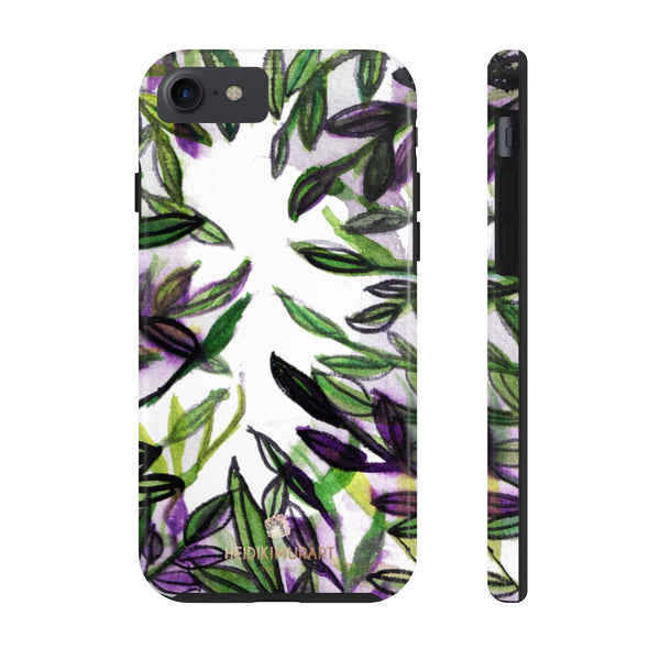 White Purple Tropical Leaf Phone Case, Floral Print Flower Case Mate Tough Phone Cases-Made in USA - Heidikimurart Limited 