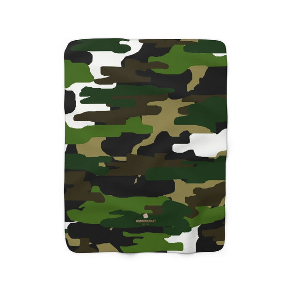 Green Camo Military Army Print Designer Cozy Sherpa Fleece Blanket-Made in USA-Blanket-50'' x 60''-Heidi Kimura Art LLC