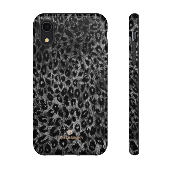 Grey Leopard Animal Print Tough Cases, Designer Phone Case-Made in USA-Phone Case-Printify-iPhone XR-Glossy-Heidi Kimura Art LLC
