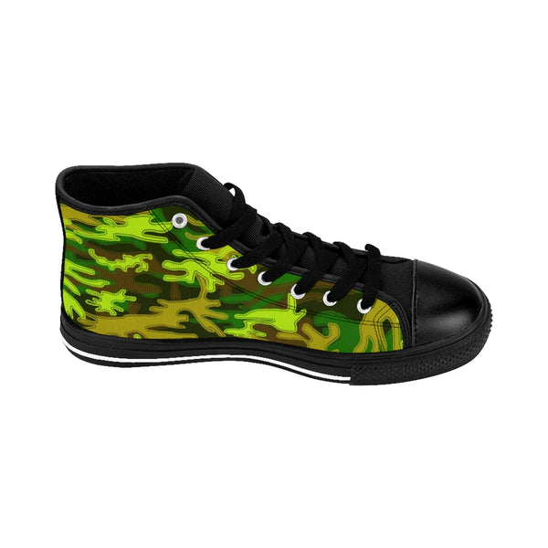 Bright Green Camouflage Army Military Print Men's High-top Sneakers (US Size: 6-14)-Men's High Top Sneakers-Heidi Kimura Art LLC