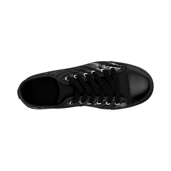 Wild Black Tiger Stripe Animal Skin Designer Low Top Women's Sneakers (US Size 6-12)-Women's Low Top Sneakers-Heidi Kimura Art LLC