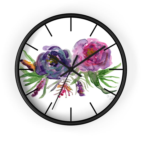 Purple Garden Fairy Rose Floral Rose 10 inch Diameter Wall Clock - Made in USA-Wall Clock-Black-Black-Heidi Kimura Art LLC