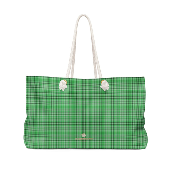 Green Plaid Tartan Print Oversized Designer 24"x13" Large Weekender Bag-Weekender Bag-24x13-Heidi Kimura Art LLC