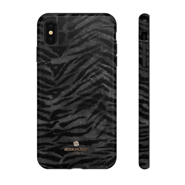 Black Tiger Striped Tough Cases, Animal Print Best Designer Phone Case-Made in USA-Phone Case-Printify-iPhone XS MAX-Glossy-Heidi Kimura Art LLC