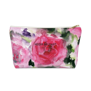 Pink Spokane Sweet Pink Rose Floral Designer Accessory Pouch with T-bottom-Accessory Pouch-White-Small-Heidi Kimura Art LLC
