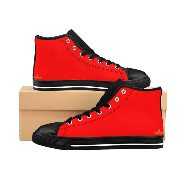 Red Hot Solid Color Print Premium Men's High-top Fashion Sneakers, Casual Shoes-Men's High Top Sneakers-Heidi Kimura Art LLC